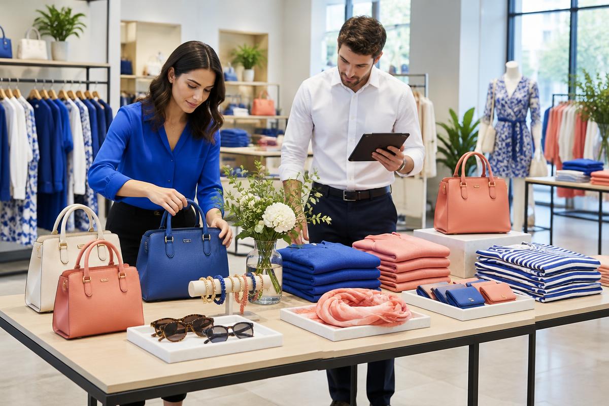Visual merchandising colleagues refining a retail display